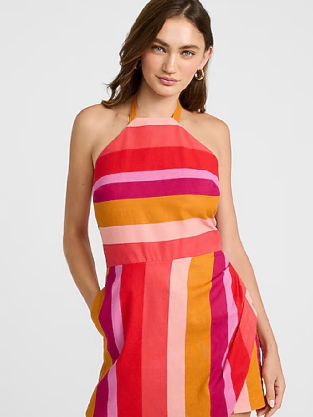 Express One-Shoulder Striped Mini Dress in Pink, Red & Gold